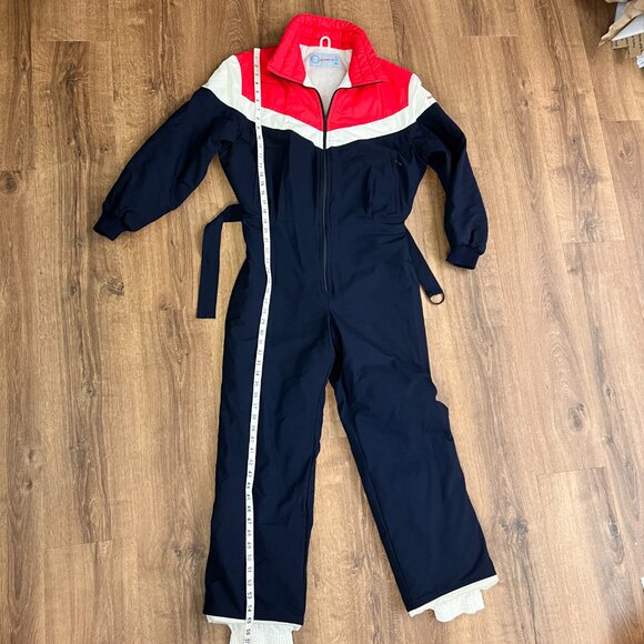 French Vintage 70s 80s Olympic One Piece Ski Suit  France Color block Retro - Picture 9 of 15